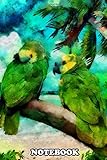 Notebook: Green Pair Of Parrots Sitting On A Palm Branch Waterco , Journal for Writing, College Ruled Size 6' x 9', 110 Pag