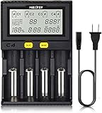 18650 Akku-Ladegerät,MiBOXER Smart Universal 4-Bay-Ladegerät, Automatisches LCD-Display,Schnellladefähiges Li-Ion LiFePO4 NI-MH NI-Cd AA AAA C 18350 18500 18700 20700 21700 26650 RCR123