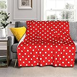 Sherpa-Fleece-Überwurf mit roten und weißen Punkten – 127 x 153 cm, Winter-warme Plüsch-Thermodecke, gemütlich, weiche Decke für Bett, Sofa, Reisen, Bü