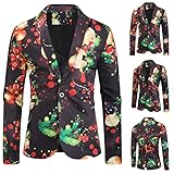 D-Rings Elegant Blazer Weihnachtsmuster Drucken Strickjacke Weihnachtsjacke Weihnachtsanzug Herren Freizeit Festmantel Ballanzug Hochzeitsanzug MäNner Langarm Einreiher Weihnachtem Suit C