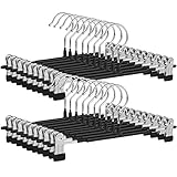 SONGMICS Hosenbügel aus Metall, Kleiderbügel, 20er Set, für Röcke und Hosen, mit rutschfesten Klammern, 31 cm, PVC-Beschichtung, hohe Belastbarkeit, verchromt, silbern-schwarz CRI002B01