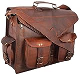 Umhängetasche Leder KK'S Bags Berlin Messenger Aktentasche Tragetasche Laptoptasche 17.3 18 Zoll Ledertasche Vintage Arbeitstasche SchultertascheBraun Herren Damen Groß XL (18 Inch # Pocket)