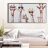 Leinwand Wandkunst Graffiti Leinwand Malerei Wandkunst Tier Neugierige Giraffen Familie Poster Drucke Dekoratives Bild Babyzimmer Wohnkultur 60x120cm / 23,6'x47,2 R