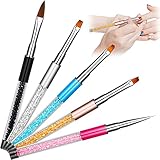 5 Stücke Acryl Nagel Pinsel Nagelkunst Malerei Zeichnung Pinsel Nageldesign Pinsel Stift Nagelkunst Liner Pinsel Nagel Punktierstift mit Glitzer Griff, 0,27/ 0,35/ 0,7 Zoll, 5 Farb