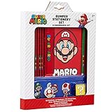 Super Mario Schreibwaren Set, Notizbuch A5 und A6 mit Radiergummi, Kinder Etui Schule und Buntstifte Set, Teen Federtasche Set, Geschenke fü