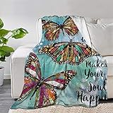 Rosa Milch Erdbeere Kuh Überwurf Decke Quilt Tagesdecke Fleece Flanell Weich Couch Home Decor Luxuriös Warm Gemütlich für alle Jahreszeiten (S 127 x 101,6 cm), Schmetterling Retro)