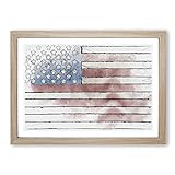 Big Box Art Gemalte amerikanische Flagge in abstraktem Rahmen, Wandbild, fertig zum Aufhängen, Eiche, A2 (62 x 45 cm)