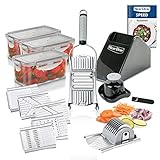 Genius Nicer Dicer Speed Deluxe-Set 19-teilig Multihobel V-Hobel - Verstellbarer Hobel manuell mit V-Klinge aus Edelstahl - Gemüseschneider Gemüsehobel mit J