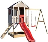Wendi Toys M9 Spielhaus Garten Holz | Spielhaus Kinder Holz | Spielturm mit Rutsche und Baby Schaukel | Klettergerüst Outdoor Spielplatz für Garten | Kinderspielzeug ab 3 Jahre | S