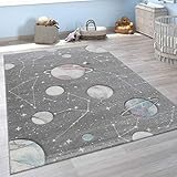 Paco Home Kinder-Teppich, Spiel-Teppich Für Kinderzimmer Mit Planeten Und Sternen, In Grau, Grösse:160x230