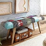 FineBuy Sitzbank Samt/Massivholz Bank Bunt 117x51x38 cm Bettbank Patchwork | Design Polsterbank Flur Modern | Gepolsterte Stoffbank Esszimmer | Flurbank ohne L