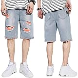 Corumly Herren Jeans Shorts Löcher lose einfarbig Retro einfache große Hose Sommer dünn Abschnitt Sieben Punkte 33