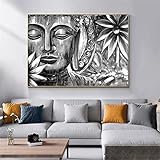 Abstrakte Buddha Statue   Wandkunst Leinwand Malerei Schwarz Weiß Poster Retro Kunstdruck Moderne Wandbilder Room Decor 27,5 'x 39,4' (70x100cm) Kein R