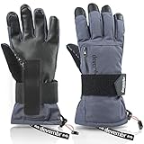devembr Skihandschuhe Herren & Damen, wasserdichte Snowboard-Handschuhe mit abnehmbaren Handgelenkschutz & 3M Thinsulate Insulation, Schneehandschuhe, Touchscreen, Anti-Rutsch (Grau,M)