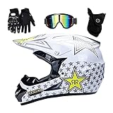 Rockstar Downhill Helm Kinder,Quad Helm Set Herren ATV Motorradhelm D.O.T Zertifizierter Helm,Mit Brillen Maske Handschuhe (4Pcs) (Color : S(52-53CM))