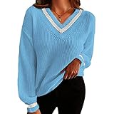 WHZXYDN Herbst Und Winter Casual V-Ausschnitt Farbabstimmung Pullover Langarm Pullover D