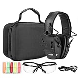 ZOHAN EM054 Elektronischer Gehörschutz für Jagd Schiessen, Lärmdämpfung Klangverstärkung Ohrenschützer mit Tragetasche、Schutzbrille、Sicherheitsohrstöpsel, NRR22dB SNR 27dB (schwarz) Mehrweg