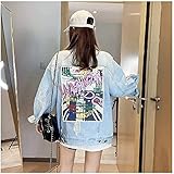 Baobaoshop Hip-Hop-Jeansjacke, Jeansjacke, Frauen Patchwork Denim Jacke - lose Fit Langarm Vintage Denim Light Wash Verblasste Riss Freund Jean Jacke, Stilvolle Patchwork Denim Top