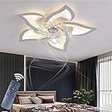 JOJOM Kreative Blütenblatt Deckenlampe LED Ventilator Mit Beleuchtung Fernbedienung Dimmbare Deckenleuchte Metall Acryl Schlafzimmer Wohnzimmerlampe Ventilatorlampe Ø60cm*H13