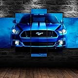 hgjfg Bilder Wandbild 150x80cm Leinwandbild 5 TLG Kunstdruck Ford Shelby Mustang Blue Car modern Wandbilder XXL Wanddekoration Design Wandkunst 5 Stücke Leinwand Wohnzimmer Dek