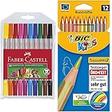 Faber-Castell 151110 - Doppelfasermaler, 10er Etui, 1 Stück & BIC Kids Buntstifte Tropicolors 2, zum Malen in 12 Farben, im Karton Etui, ab 5 Jahre, Bruchsichere Mine und ohne H