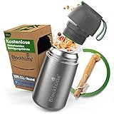 Blockhütte. Edelstahl Thermobehälter isoliert I 530ml - 730ml I Mit Bürste & Spork I Thermo Lunchbox für Erwachsene & Kinder I Thermobecher Babybrei & Mü