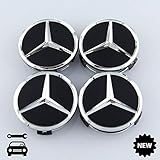 Für Mercedes-Benz 4 Stück AMG Radnabenabdeckung SCHWARZ MATT Stern Nabendeckel 75mm Nabenkappen Felgendeckel Radkappen Wheel Hub Cap