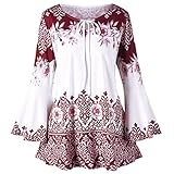 NIUYAN Damen Casual Bluse Schulterfrei Lange Puffärmel Boot Ausschnitt Elastische Taille Damen Elegant T-Shirt Top Langarm Bluse Herbst Oberteil Laternärmeln Elegant Oberteile Drucken mit Rü