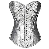 PhilaeEC Damen Korsett mit Pailletten Schnüren Baske Bustier Übergröße (Silver, 2XL)