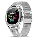 Masskko Smartwatch Fitness Armband Sportuhr Smart Watch mit Temperatur Pulsschlag Blutdruck Blutsauerstoff PPG + EKG für Damen Herren Kompatibel Android IOS,Silb