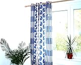 Indische Vorhänge in Blau & Beige, Top-Qualität Extravagantes Design Gardinen mit 8 Ösen – 215 x 125 cm | 84 x 49 Zoll | H x B