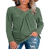 WAQD Damen T Shirt Langarm Tunika Casual Langarmshirt Pullover Damen Bluse Langarm Shirt Tunika Tshirt Kleidung Oberteile Tops Lässige Rundhals Sweatshirt Hemd Lose T Shirt Blusen Tunika Top