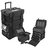 Kemier Studio Makeup Case 2 in 1 omnidirektionale Räder, Professioneller Aufbewahrungswagen für Kosmetika, Kosmetik-Organizer mit großer Kapazität und Aufbewahrungsschubladen, Nylonmaterial, Schw