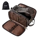 Elviros Kulturbeutel PU-Leder für Herren große wasserdichte Reise-Kulturtasche Waschtasche, Kosmetiktasche mit einem Nass-Trockenbeutel, 30,5 x 17 x 18 cm, Dunkel G