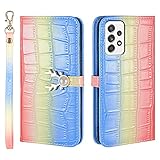 Kompatibel mit Samsung Galaxy A52s 5G/A52 5G/A52 Hülle, Farbverlauf Krokodil Muster Leder Handyhülle 3D Kreative Elch Geweih Glitzer Perle Kickstand Brieftasche Kartenfächer Stoßfest Flip Case B