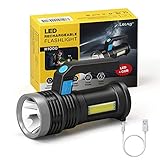 LETMY LED Taschenlampe USB Aufladbar, Extrem Hell Taschenlampe mit COB Arbeitsleuchte und Griff, 4 Modi Flashlight, IP65 Wasserdicht Campinglampe für Outdoor, Wandern, Stromausfall, Rep