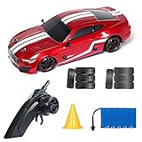 CUIGANGZ 1/16 Sacle Mustang Modell RC Auto,30 km/h Hochgeschwindigkeits-Elektrofahrzeug,2,4 GHz Radio Control Car,4wd.Super Gt Dirft-Rennwagen mit Scheinwerfer-Kit und Drift-Tirs,RTR. (Color : Red)