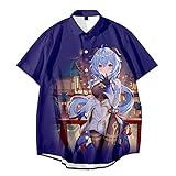 AHDSJDG Genshin Impact Unisex Kurzarm Shirt Regular Fit 3D Drucken Cosplay Mit Knöpfen Baumwolle Bequeme Freizeitkleidung Sportswear Fashion T-Shirt Oberteil mit R