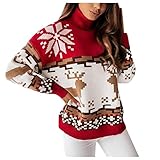 KOUYA Damen Weihnachtsn Sweatshirt Rundhals Strickpullover Langarmshirt Weihnachtspulli Weihnachtsmann Drucken Pullover Herbst Winter Bluse Tops Ob