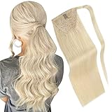 Haarteil Echthaar Pferdeschwanz Wrap Around Ponytail Clip in Extension Easy Zopf Haarverlangerung 60Gramm/Stuck (Platinblond #60, 14zoll/35cm)