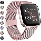 Funbiz Kompatibel mit Fitbit Versa Armband/Fitbit Versa 2 Armband, Edelstahl Handgelenk Metall Ersatzband Armbänder Kompatibel mit Fitbit Versa/Versa 2/Versa Lite, Klein, Roség