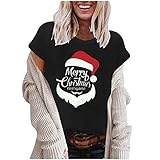 Masrin Merry Christmas Everyone T Shirt Damen Lässige Oberteile mit Weihnachtsmann Motiv Lustige Buchstabendruck Tee Tops Rundhals Kurzarm Basic Hemd Baggy Bequeme Tunika Bluse Streetw