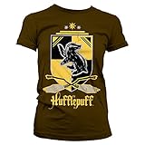 Harry Potter Offizielles Lizenzprodukt Hufflepuff Damen T-Shirt (Braun), M