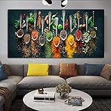 Kräuter Gewürze Leinwand Kunst Gemälde Moderne Große Poster und Drucke für Restaurant Küche Dekoration Wandbild 50x100cm R