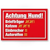 Komma Security Achtung Hund Strichliste Lustig - Hunde Kunststoff Schild Hinweisschild Gartentor Gartenzaun - Türschild Haustüre Warnschild Abschreckung Einb