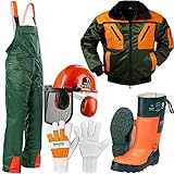 ATS Forstschutz Set 5 teilig KWF geprüfte Schnittschutzhose + Schnittschutzstiefel +Forsthelm +Jack