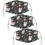 SHUAIGUO 3Pcs Aquarell Kaninchen Maske Wiederverwendbare einstellbare atmungsaktive Bandanas Waschbare Staub Pig mask mit 2 Stück Filter für Unisex