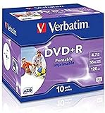 Verbatim DVD+R Wide Inkjet Printable 4.7GB I 10er Jewel Case I DVD Rohlinge bedruckbar I 16-fache Brenngeschwindigkeit & Hardcoat Scratch Guard I DVD-R printable I DVD leer I Rohlinge DVD