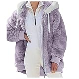 Minenany Fleecejacke Damen Plüsch Strickjacken mit Kapuze Teddyplüsch Jacke Kunstpelz Hoodie Plüschmantel Kapuzenjacke Strickjacke Faux Fur Pelzmantel Jacke Reißverschluss Fleece Winterjack