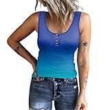 Masrin Tank Tops Damen Weste mit U Ausschnitt Ärmellose Sommer T Shirts Trendige Gerippte Sportweste mit Verlaufsdruck Bluse mit Knopfleiste und Reißverschluss Schmal geschnittene Tunika Basic S